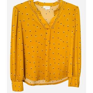 THE WORKSHOP LONG SLV  PULL-OVER V-NECK BLOUSE, WOMENS, XL, YELLOW-NAVY BLUE